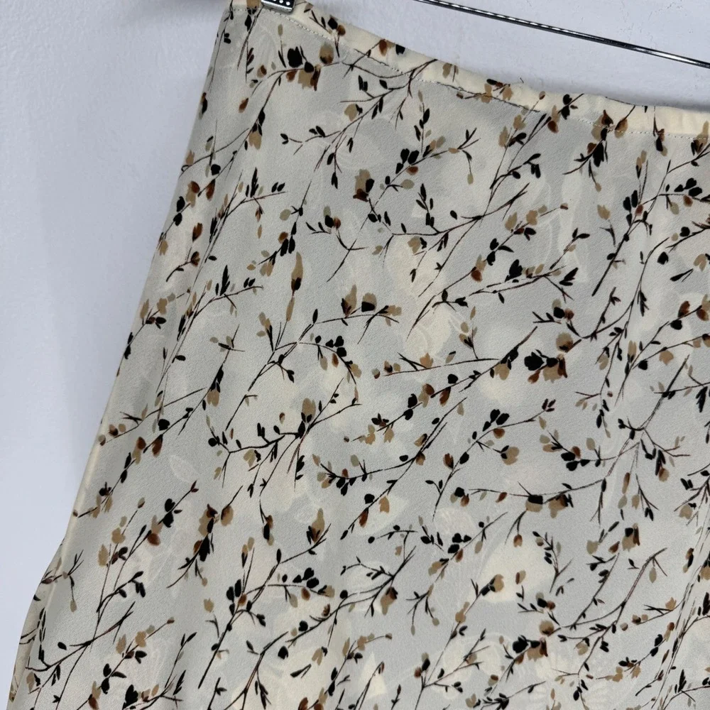 Vintage Floral Chiffon Midi Slip Skirt Brown Cream Reversible Large Flowy Earthy